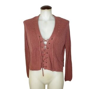 Cropped Boxy Lace Up Front Sweater 🤍